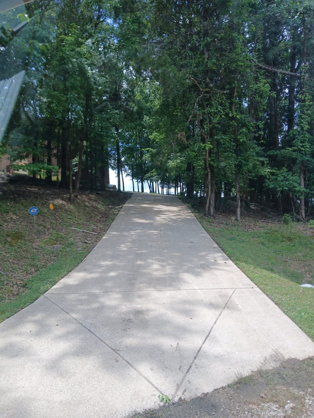 Shaded driveway cleaned and free of algae